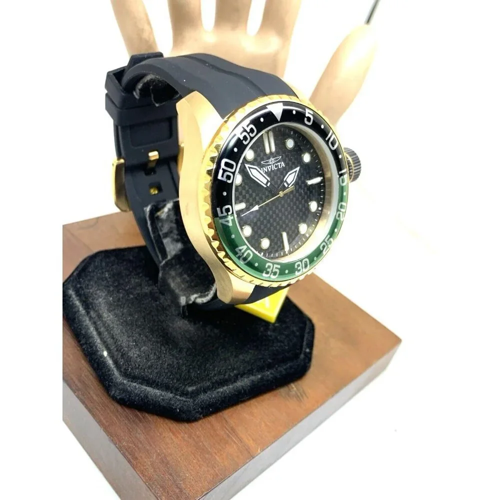 Invicta Men's Watch 35661 Pro Diver Quartz Gold Black Green Bezel Rubber Band